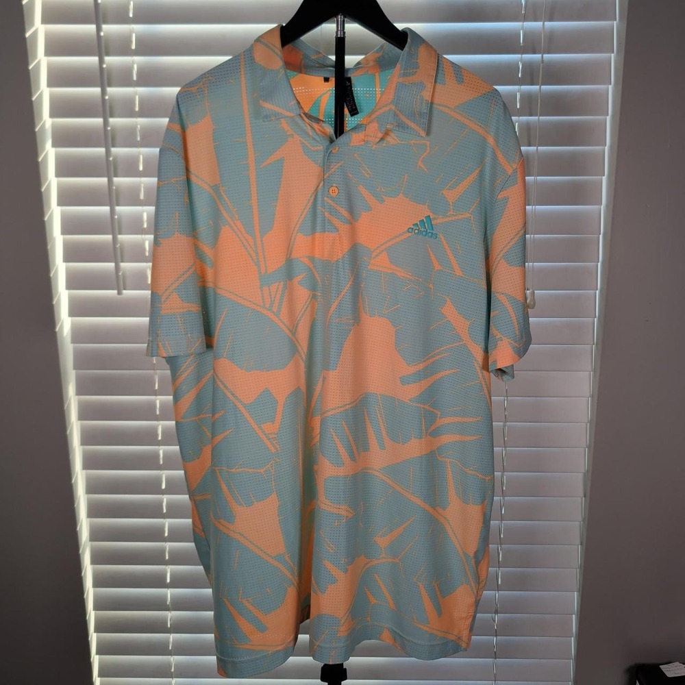 Adidas Orange Teal Abstract Golf Polo Men's XXL